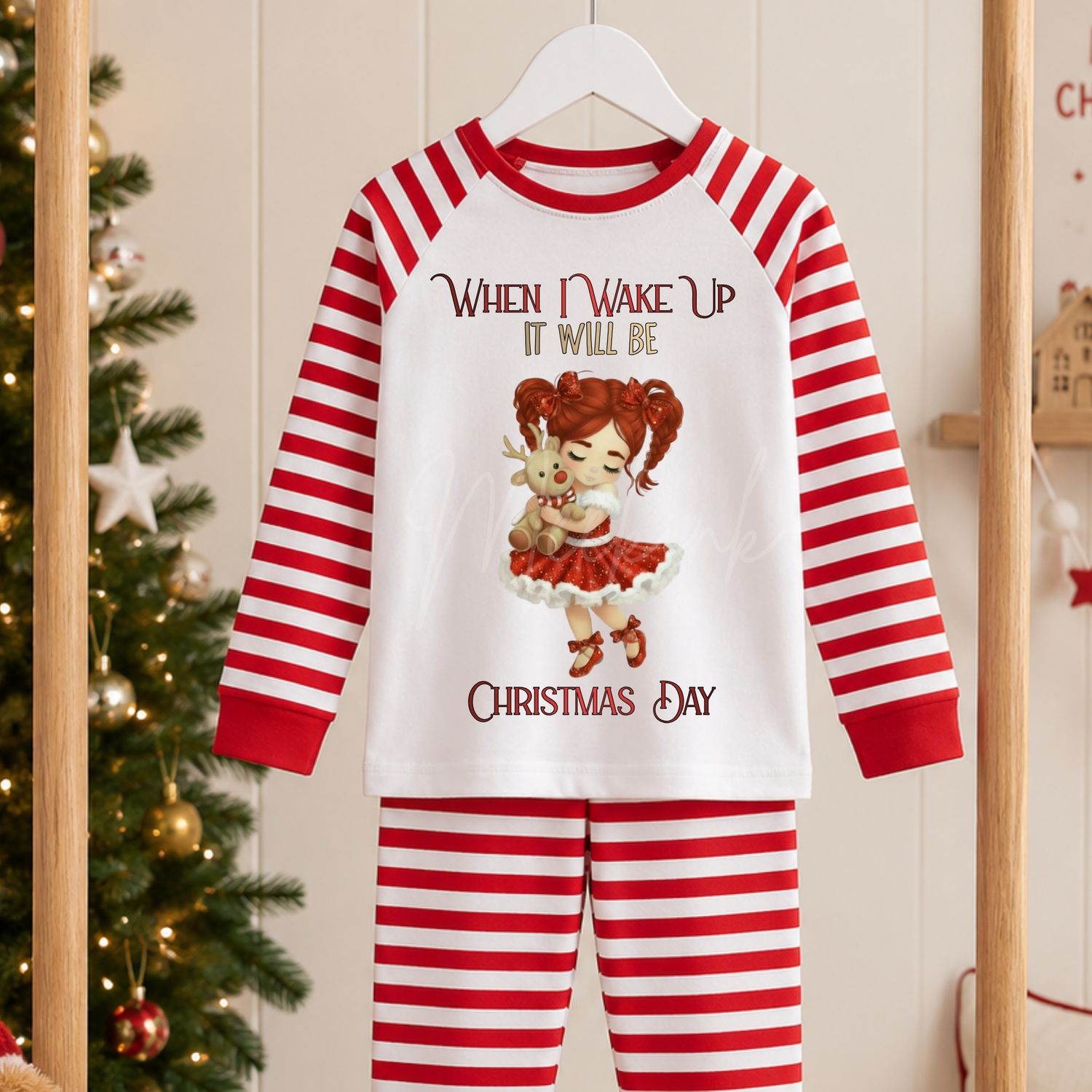 Santa Girl Cuddling Reindeer 2026 Design DTF or UVDTF Decal