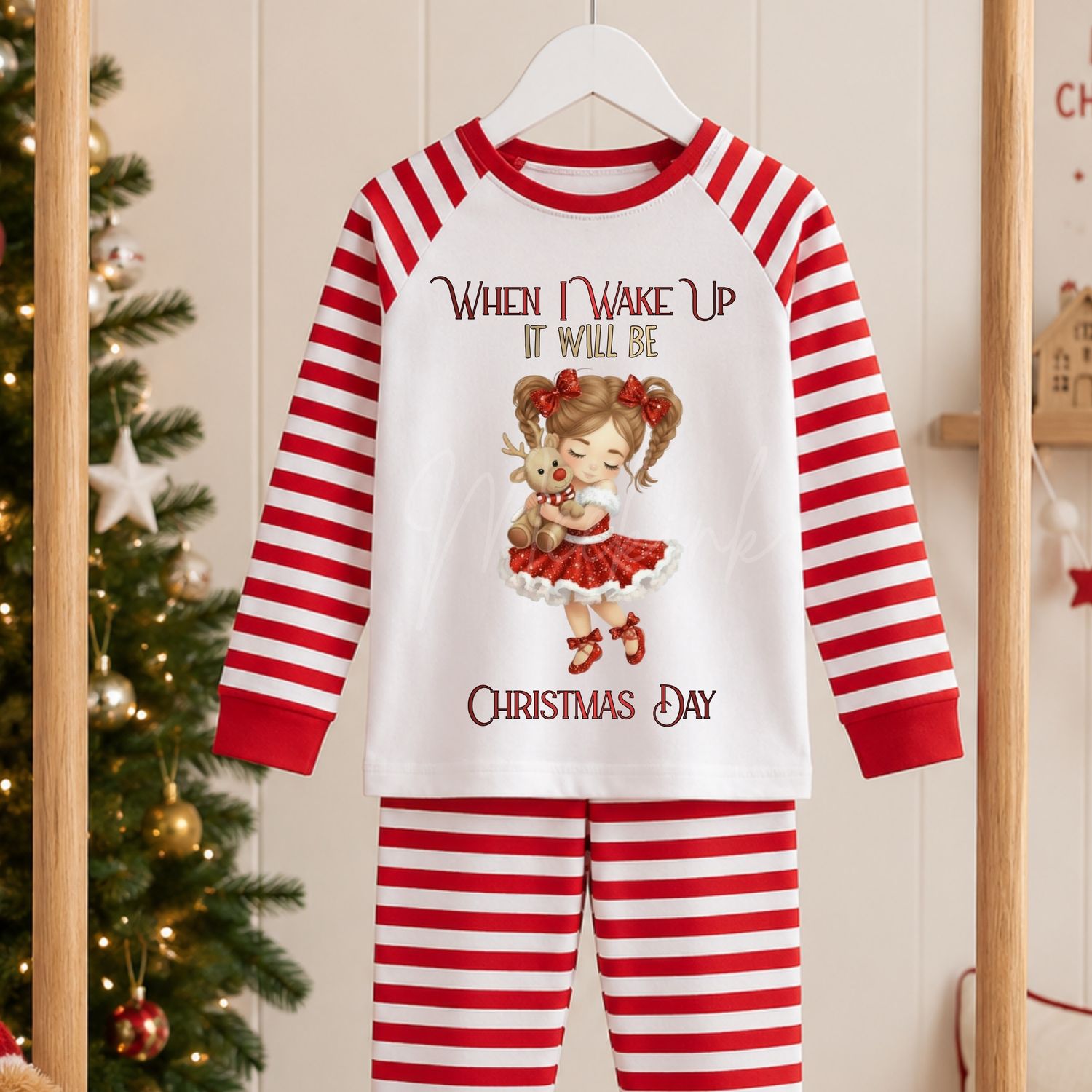 Santa Girl Cuddling Reindeer 2026 Design DTF or UVDTF Decal