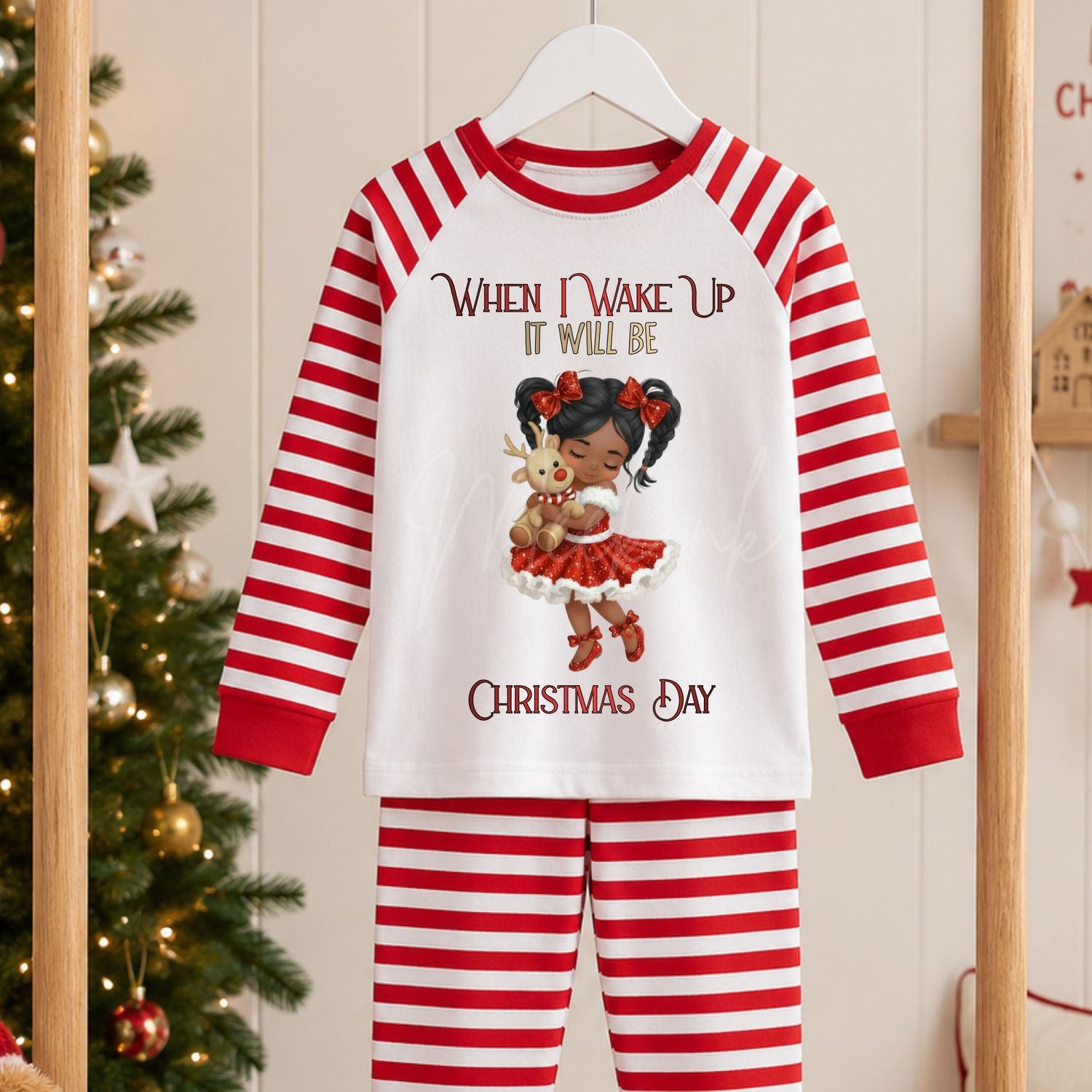 Santa Girl Cuddling Reindeer 2026 Design DTF or UVDTF Decal