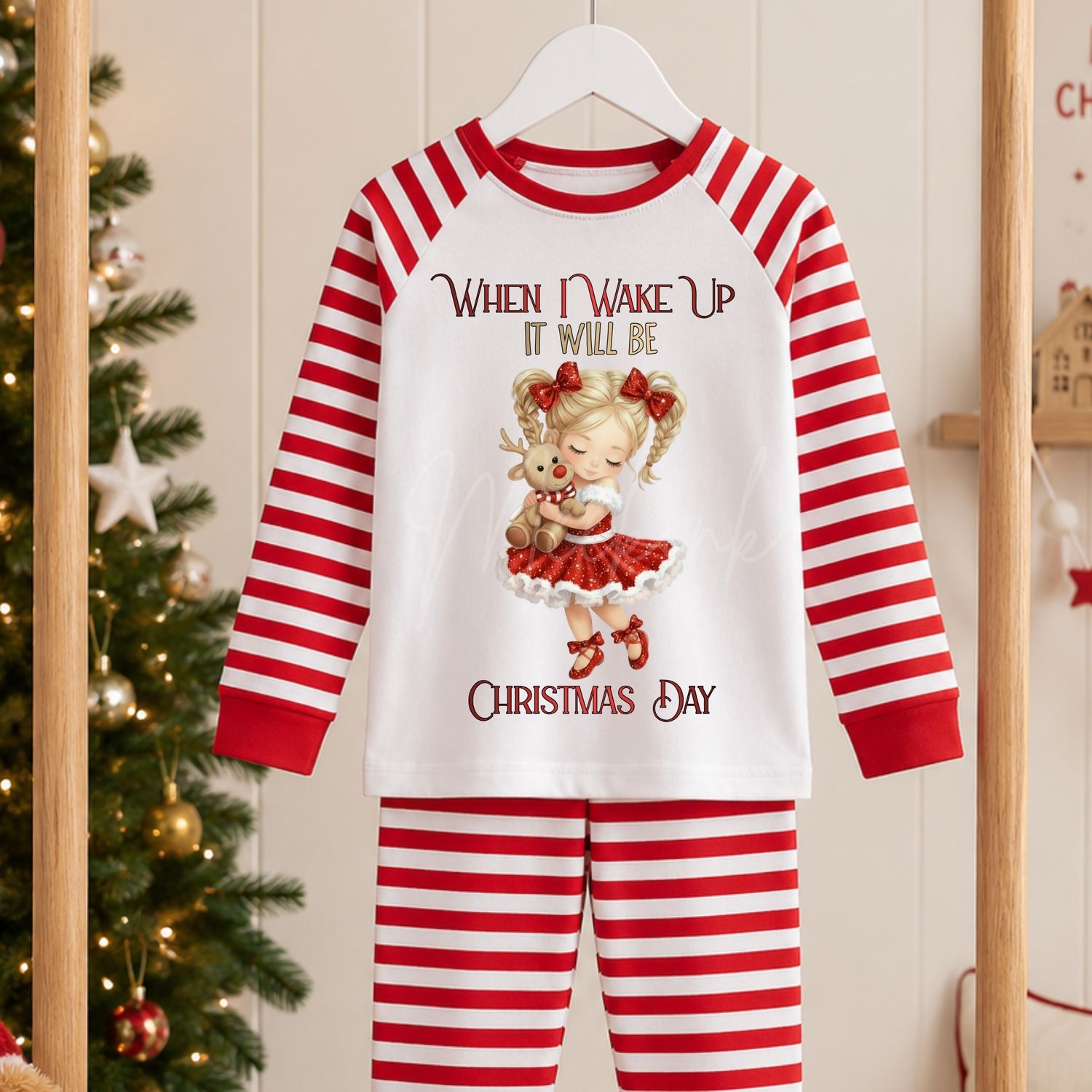 Santa Girl Cuddling Reindeer 2026 Design DTF or UVDTF Decal