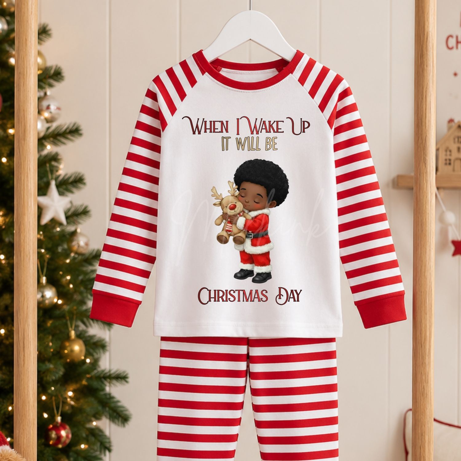 Santa Boy Cuddling Reindeer 2026 Design DTF or UVDTF Decal