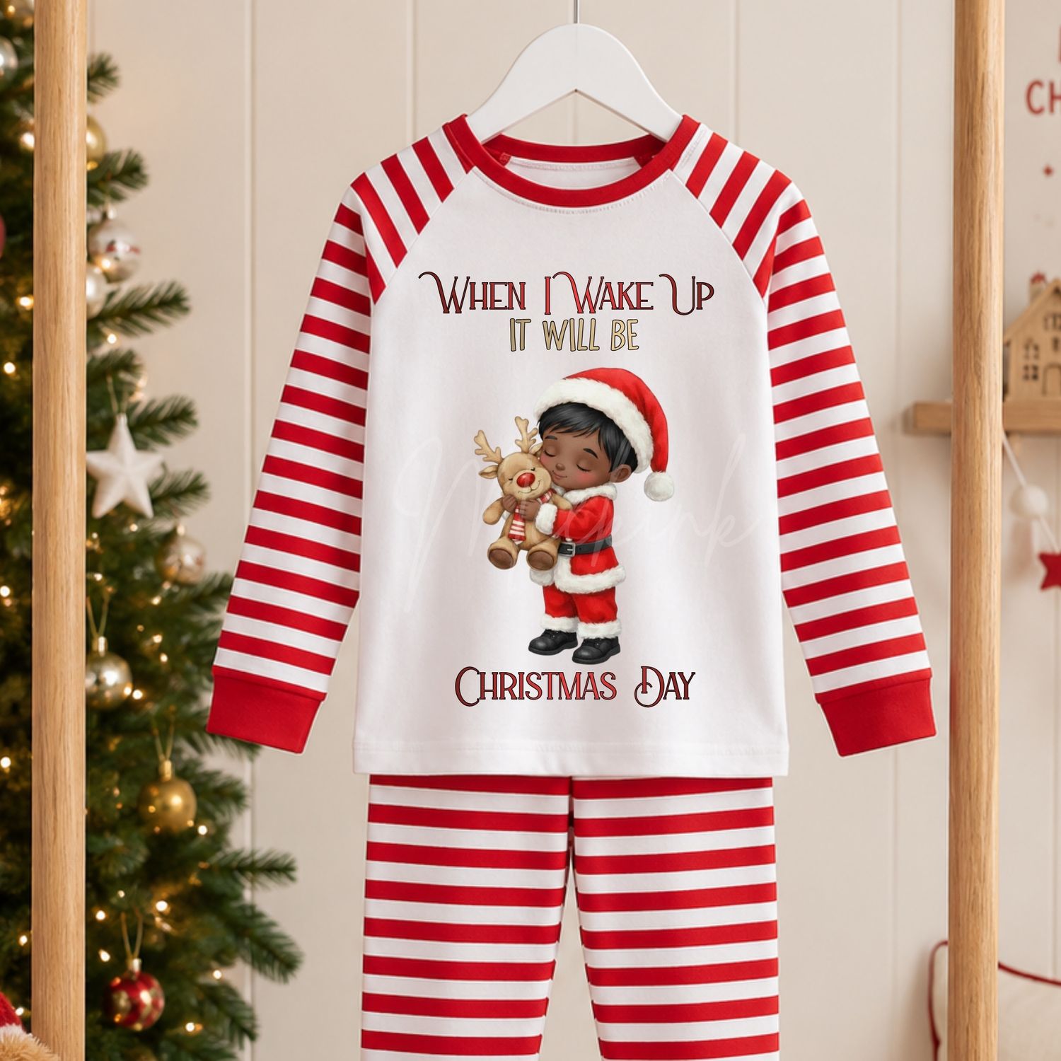 Santa Boy Cuddling Reindeer 2026 Design DTF or UVDTF Decal