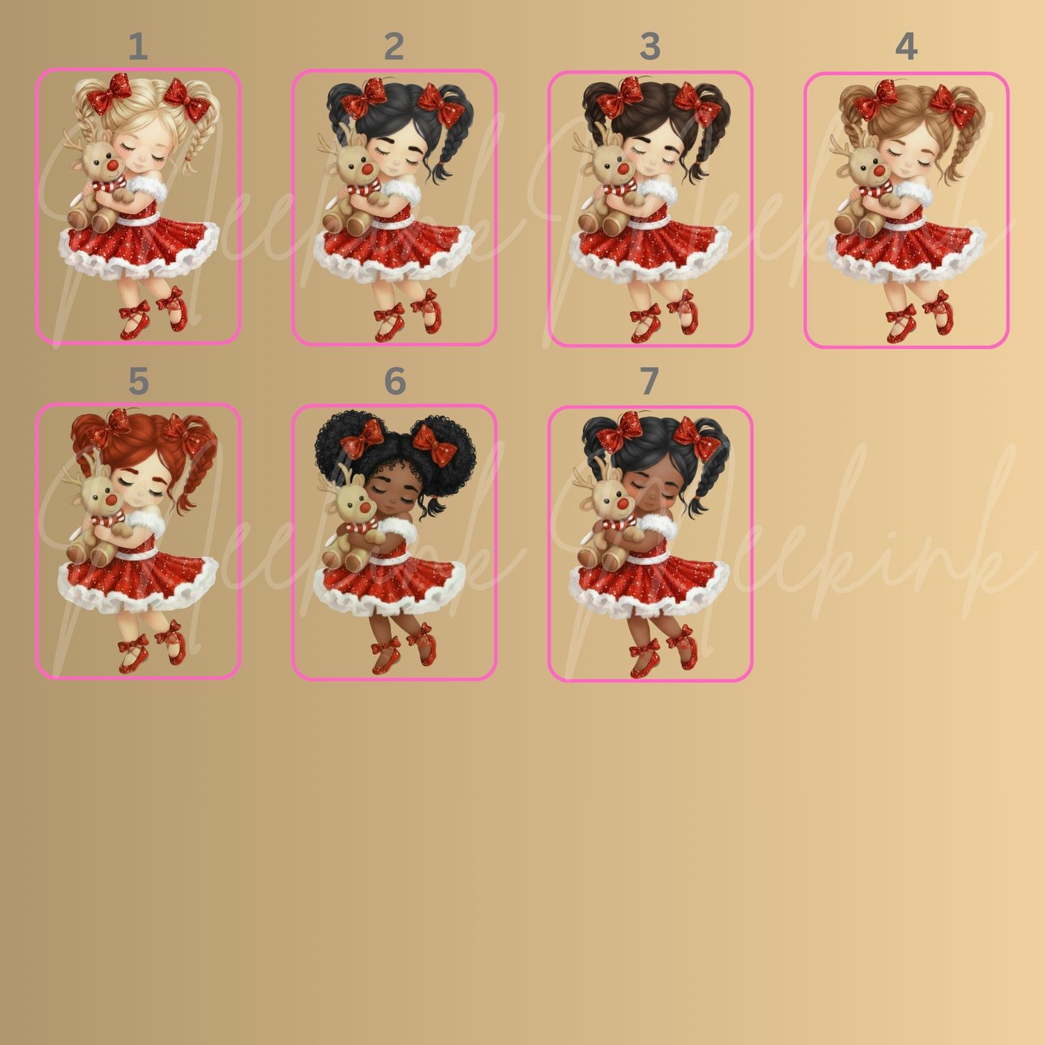Christmas Girl &amp; Boy Cuddling Reindeer PNG DIGITAL DOWNLOADS x14