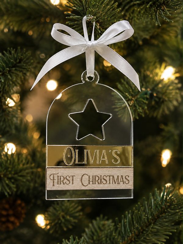 Personalised Glass Effect Acrylic Ornament First Christmas