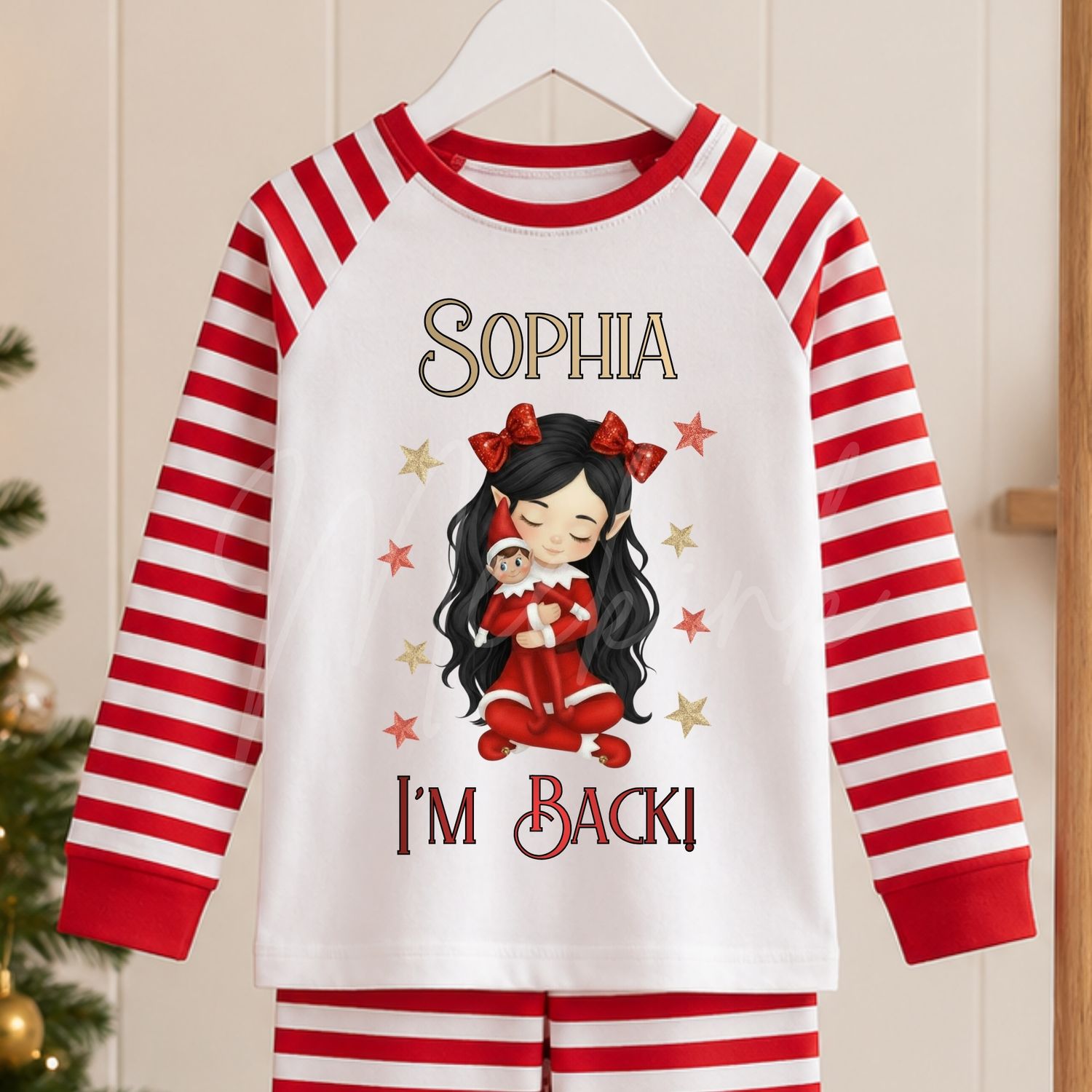 Elf &amp; Friend I'm Back Girl Sitting Wavy Hair DTF or UVDTF Decal