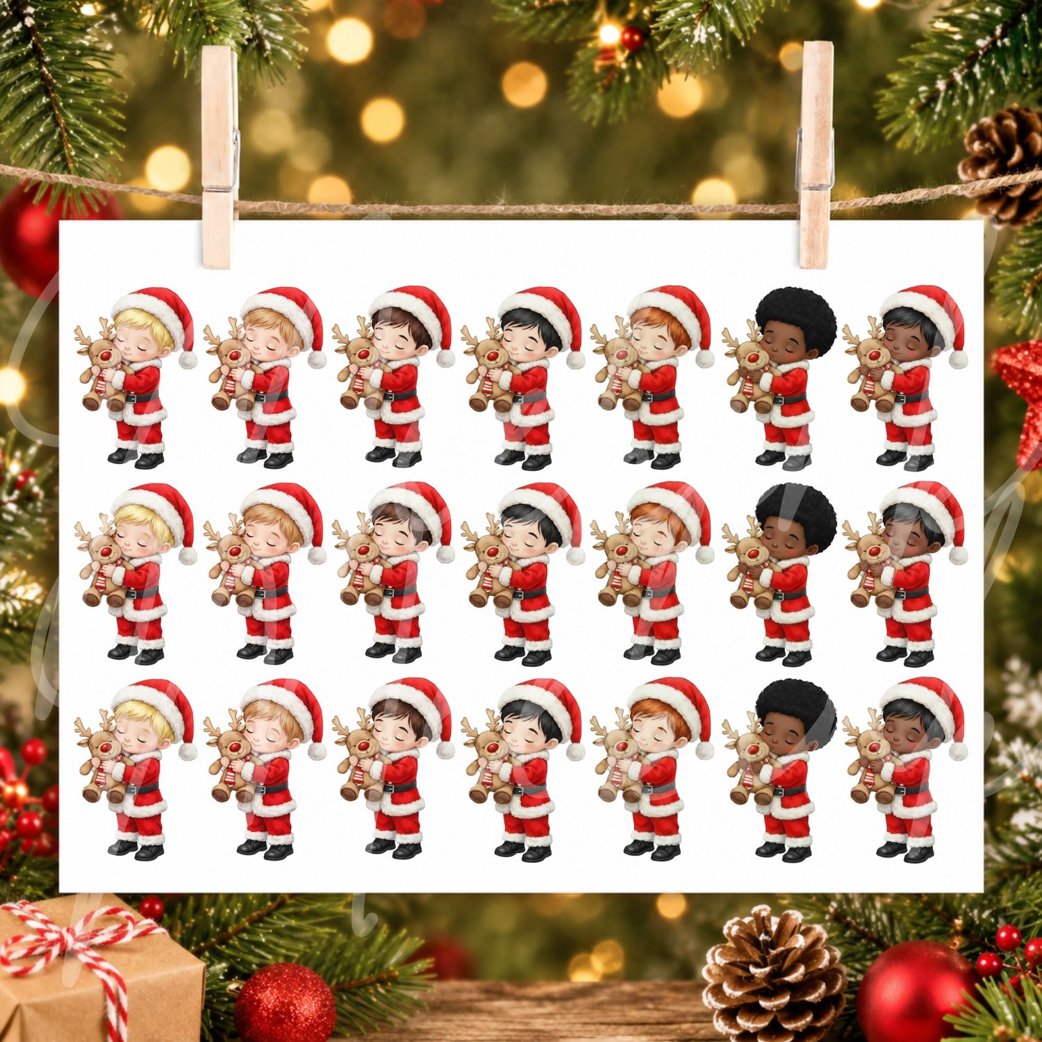Reindeer Santa Boy UVDTF or DTF Decals