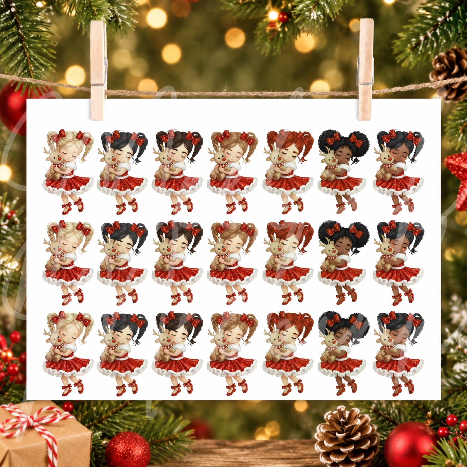 Reindeer Santa Girl UVDTF or DTF Decals