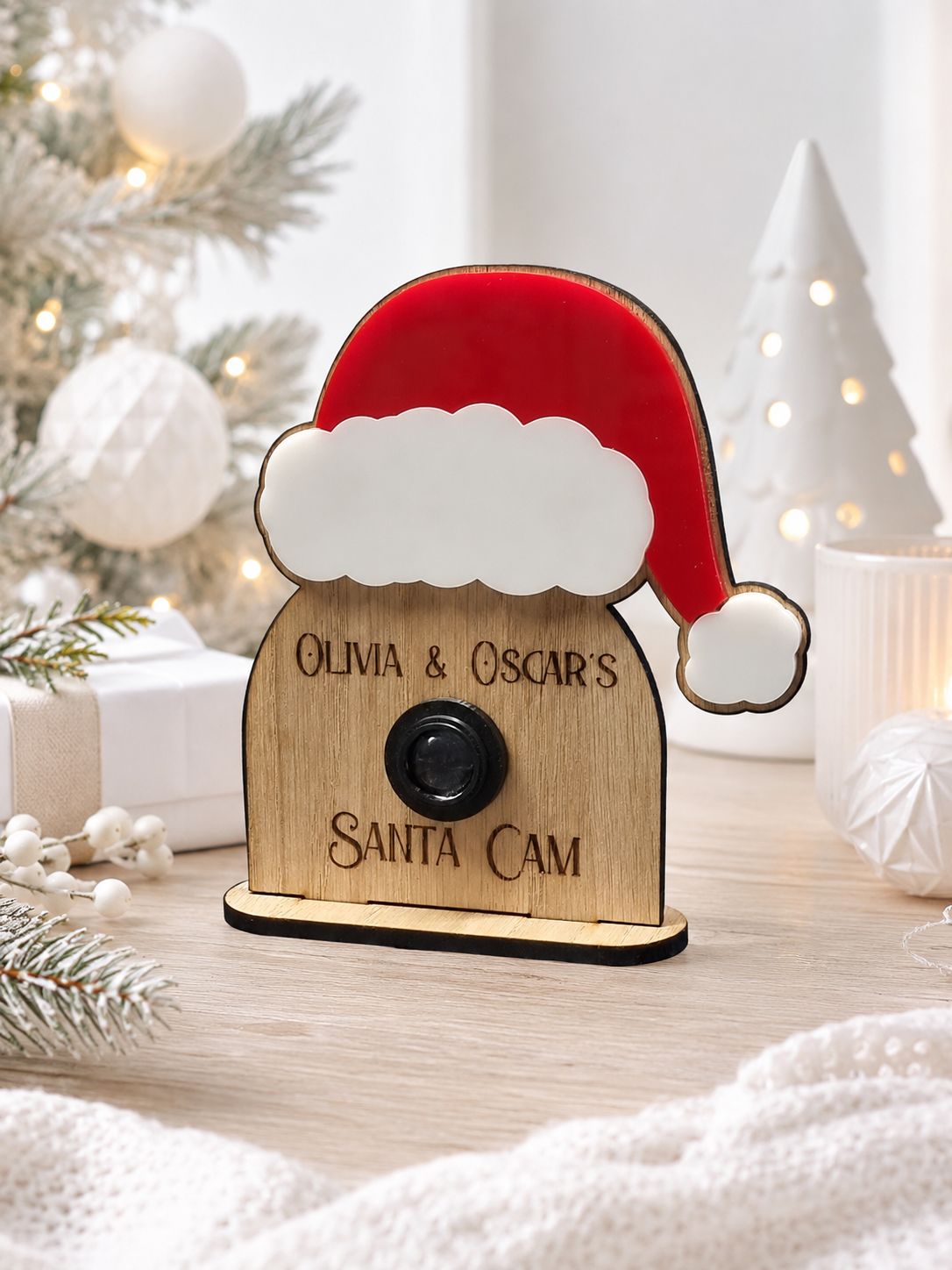 Santa Cam With 3D Printed Lens... 4mm Oak Veneered &amp; Acrylic with stand