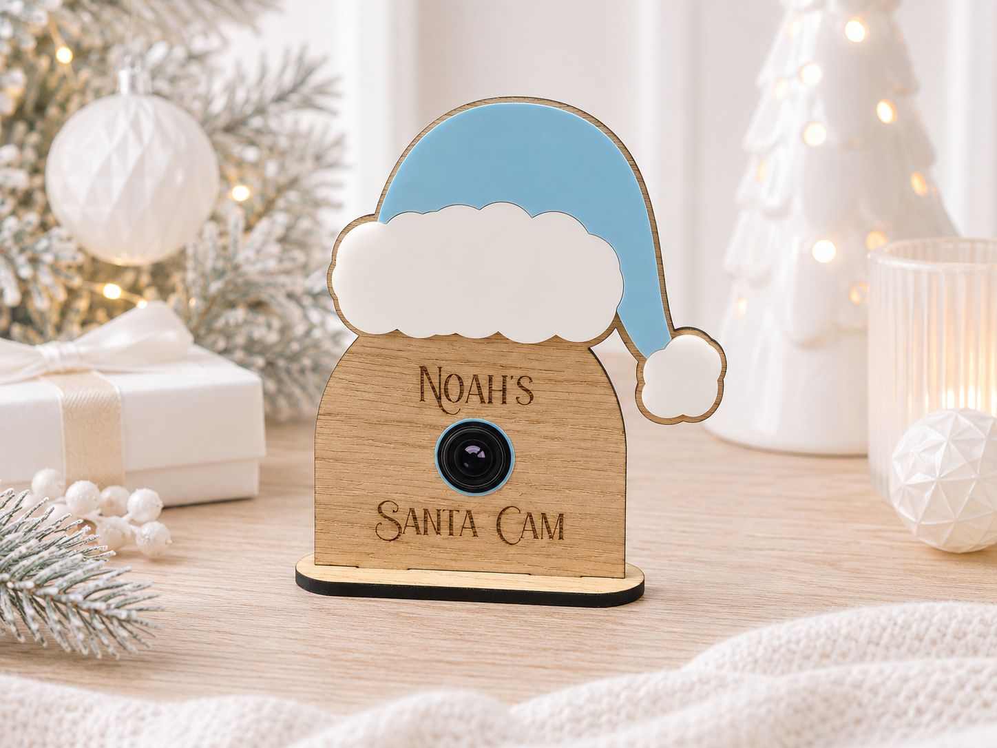 Santa Cam With UVDTF Lens... 4mm Oak Veneered &amp; Acrylic with stand