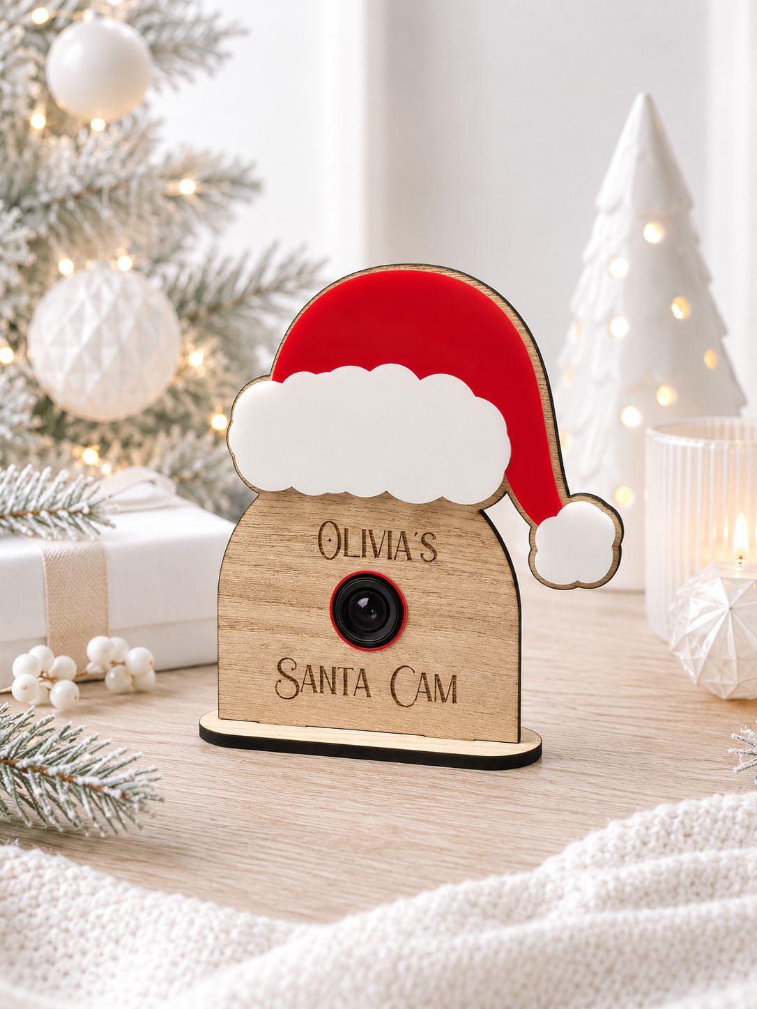 Santa Cam With UVDTF Lens... 4mm Oak Veneered &amp; Acrylic with stand
