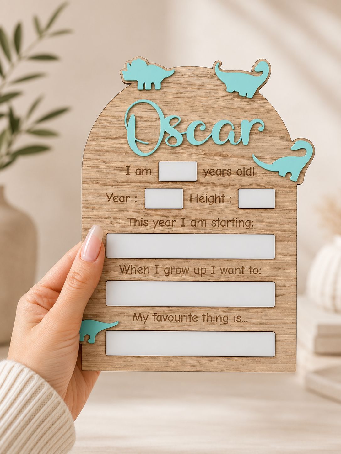 Back To School Dino Board 4mm Oak Veneer &amp; 3mm Acrylic