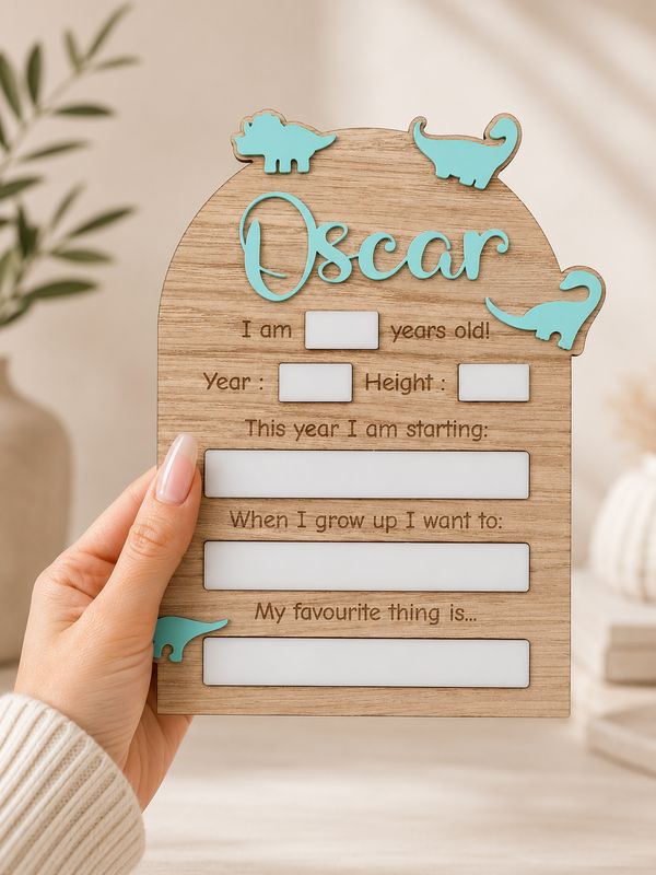 Back To School Dino Board 4mm Oak Veneer &amp; 3mm Acrylic