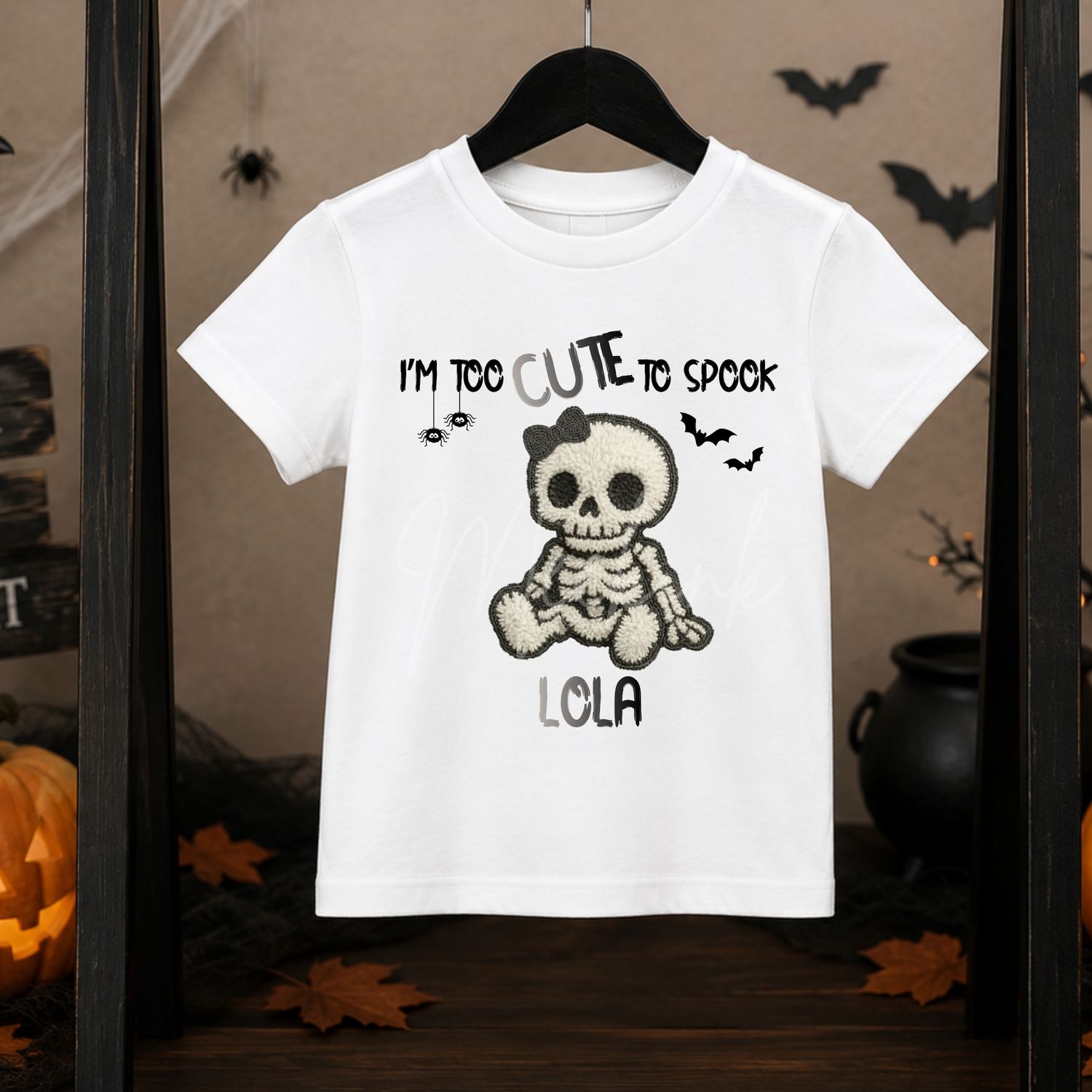 Too Cute To Spook Bow Sitting Skeleton UVDTF or DTF Decal