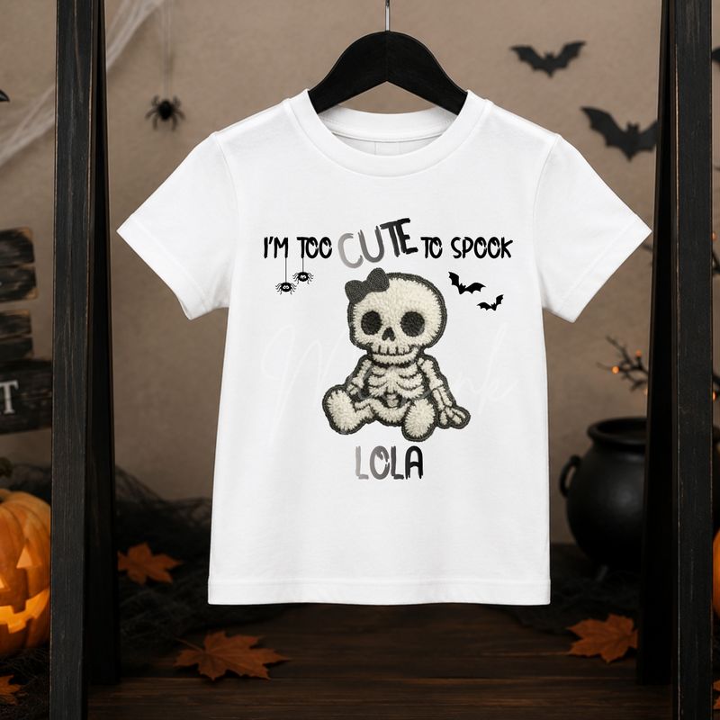Too Cute To Spook Bow Sitting Skeleton UVDTF or DTF Decal