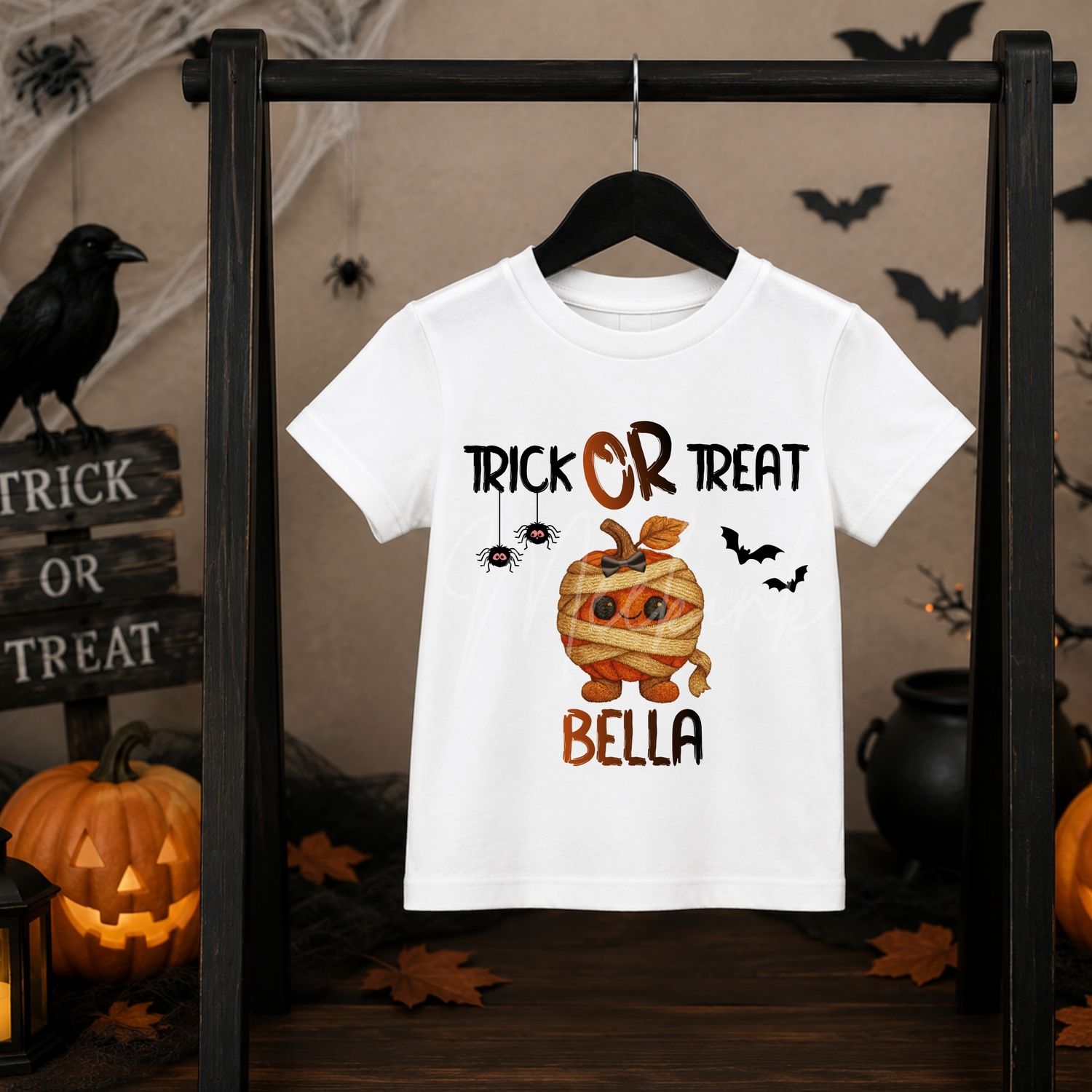 Trick Or Treat Mummy Pumpkin Bow UVDTF or DTF Decal