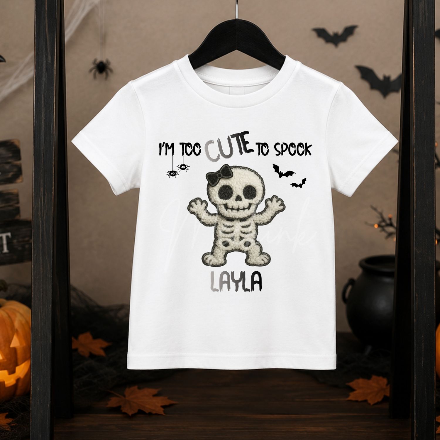 Too Cute To Spook Standing Bow Skeleton UVDTF or DTF Decal