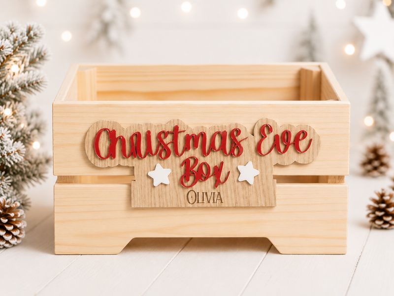 Christmas Eve Box Plaque Personalised- 4mm Oak Veneered &amp; Acrylic