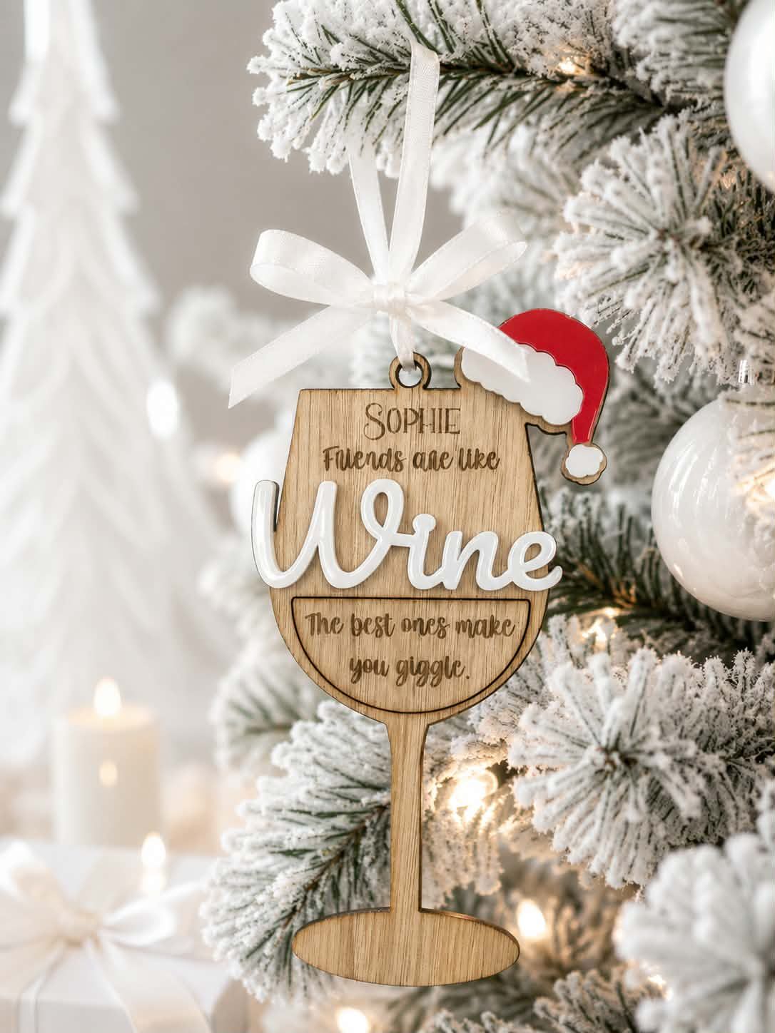 Wine Glass Santa Hat 4mm Oak Veneered &amp; 3mm Acrylic
