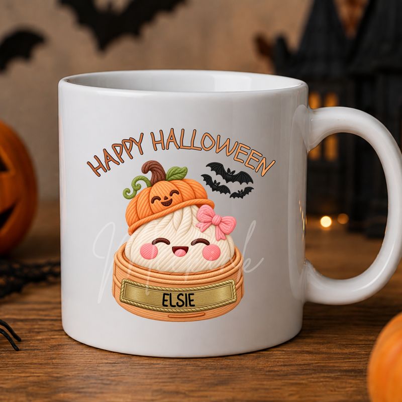 Dumpling Pumpkin Halloween Pink Bow UVDTF or DTF Decal