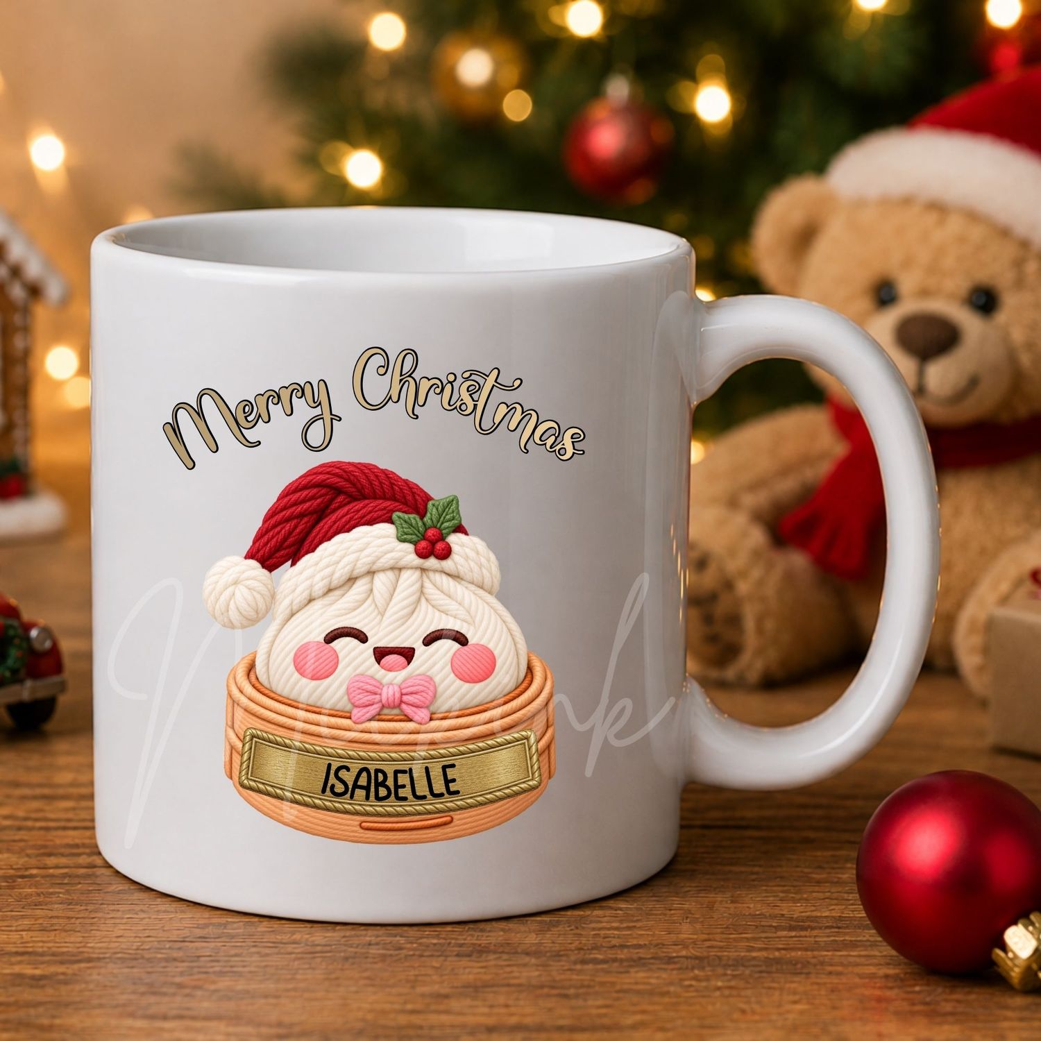 Dumpling Christmas Santa Hat Pink Bow UVDTF or DTF Decal