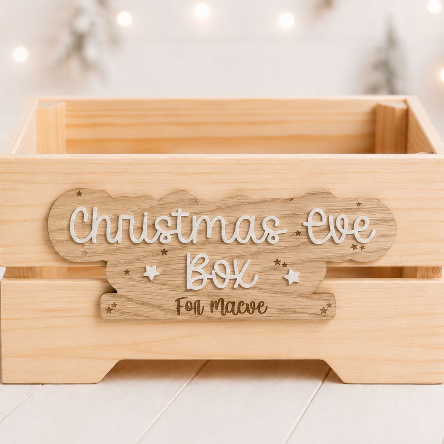 Christmas Eve Box Personalised Plaque- 4mm Oak Veneered &amp; Acrylic
