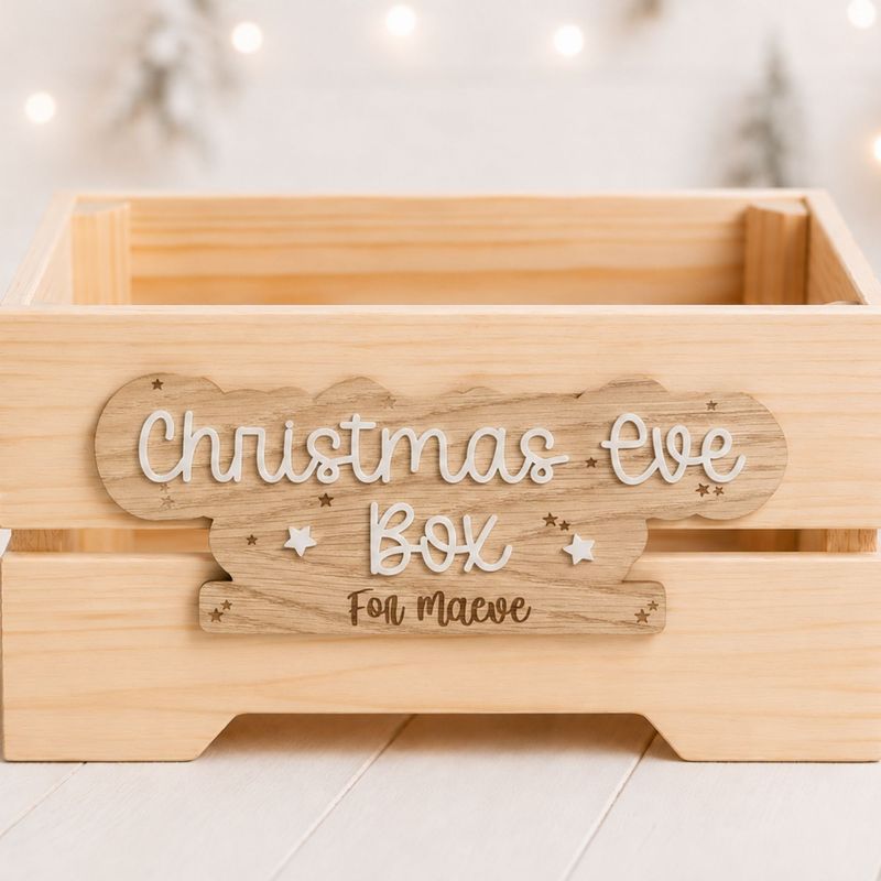 Christmas Eve Box Personalised Plaque- 4mm Oak Veneered &amp; Acrylic