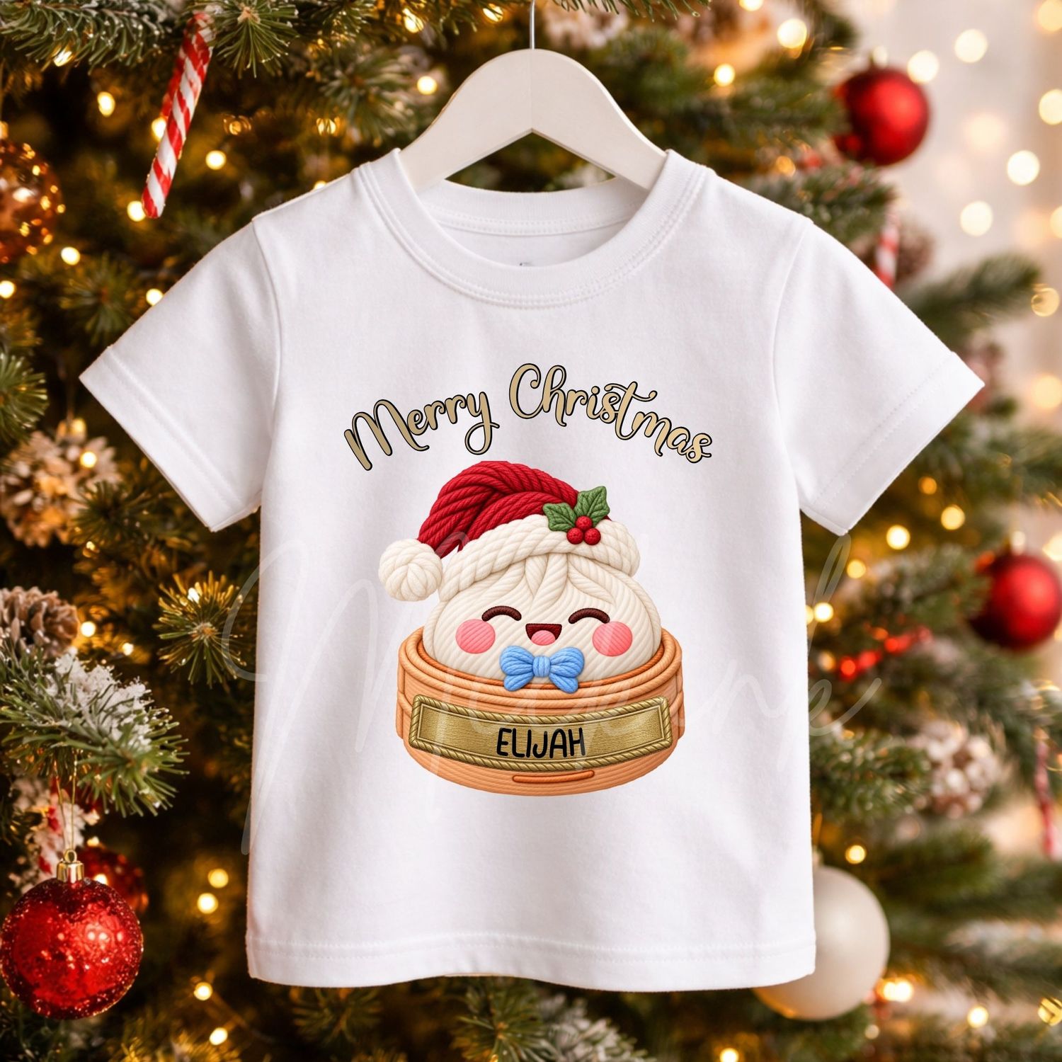 Dumpling Christmas Santa Hat Blue Bow UVDTF or DTF Decal