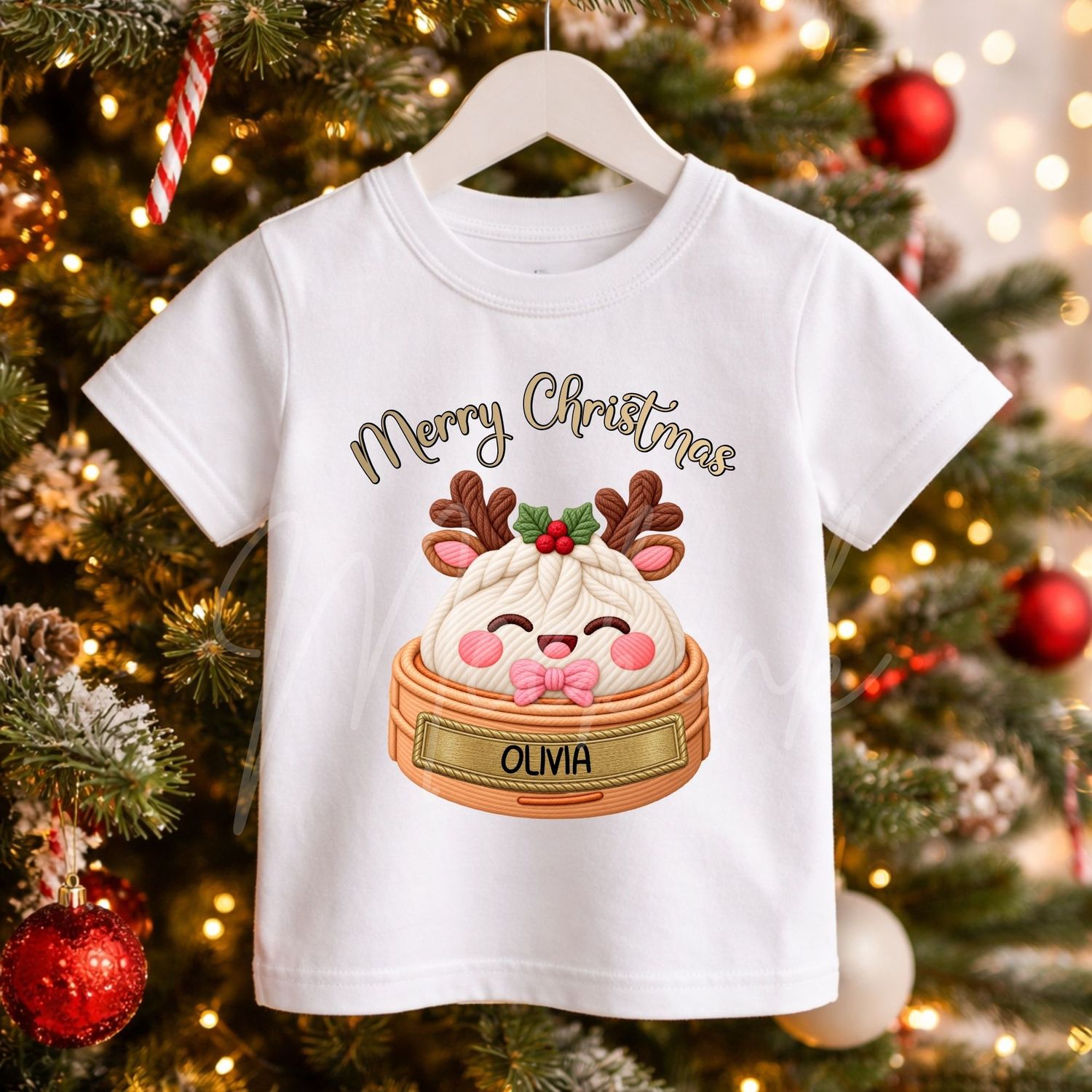 Dumpling Christmas Reindeer Antlers Pink Bow UVDTF or DTF Decal