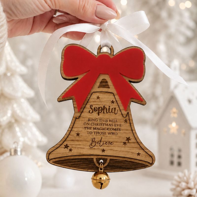 Bell Still Rings Jingle Bell Ornament 4mm Oak Veneered &amp; 3mm Acrylic