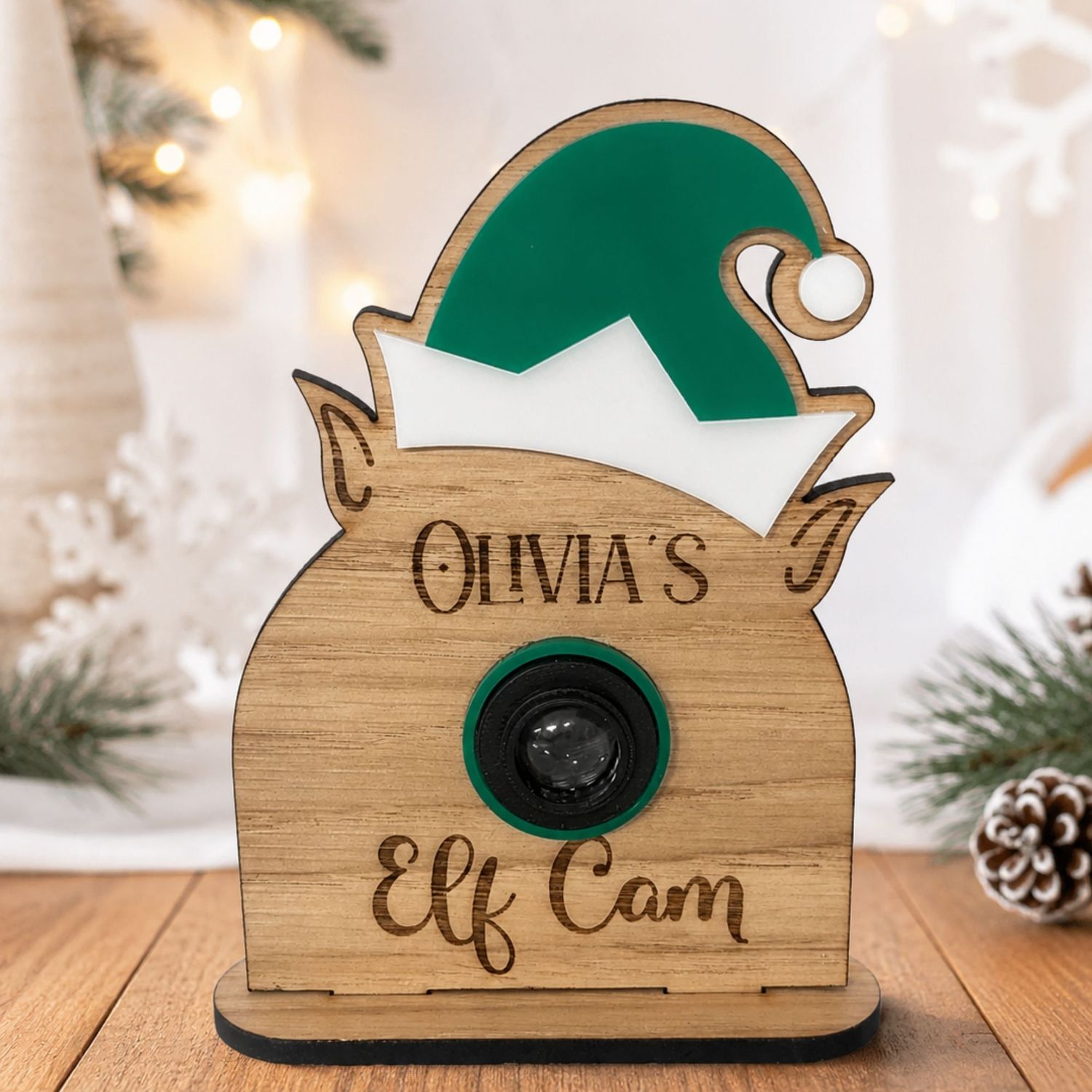 Elf Cam... 4mm Oak Veneered &amp; 3mm Acrylic with stand 3d Printed Lens