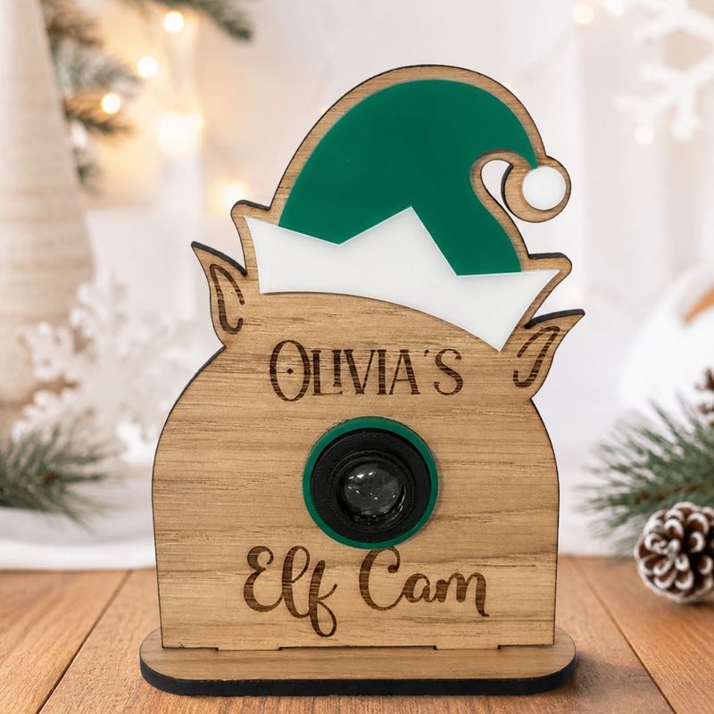 Elf Cam... 4mm Oak Veneered &amp; 3mm Acrylic with stand 3d Printed Lens