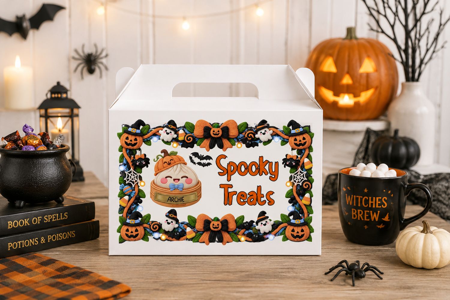 Dumpling Spooky Treats Box Decal Blue Bow