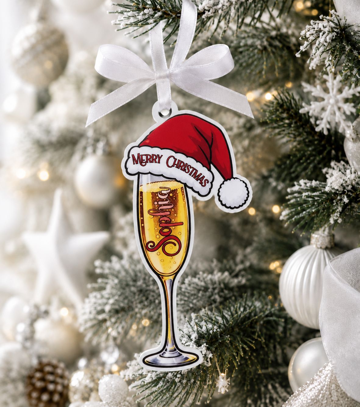 PRINT &amp; BLANK Christmas Champagne/Prosecco Personalised UVDTF Decal &amp; Acrylic Blank