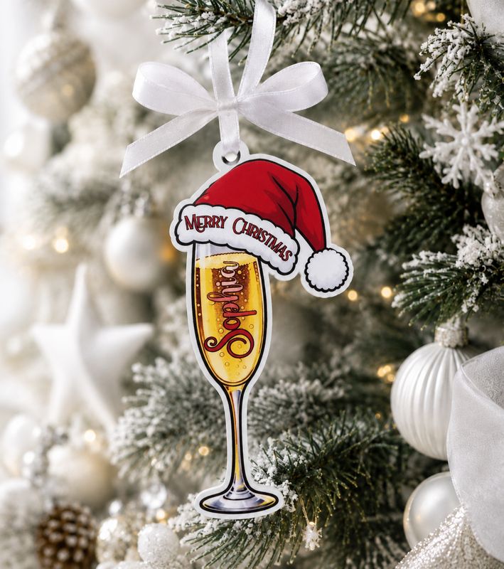 PRINT &amp; BLANK Christmas Champagne/Prosecco Personalised UVDTF Decal &amp; Acrylic Blank
