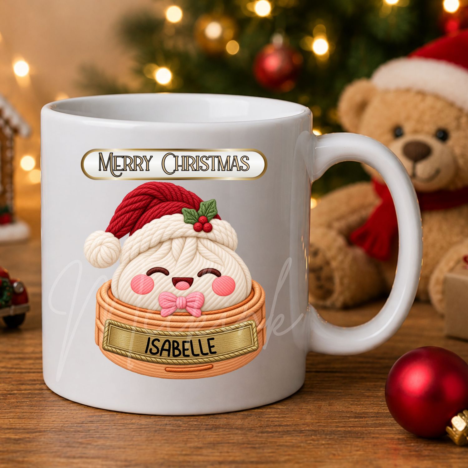 Dumpling Merry Christmas Pink Personalised UVDTF or DTF Decal