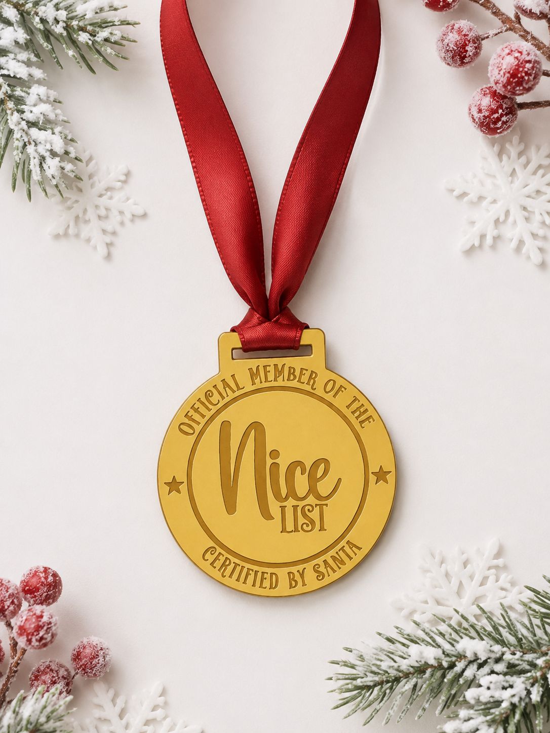 Gold Mirror Acrylic Nice List Medal