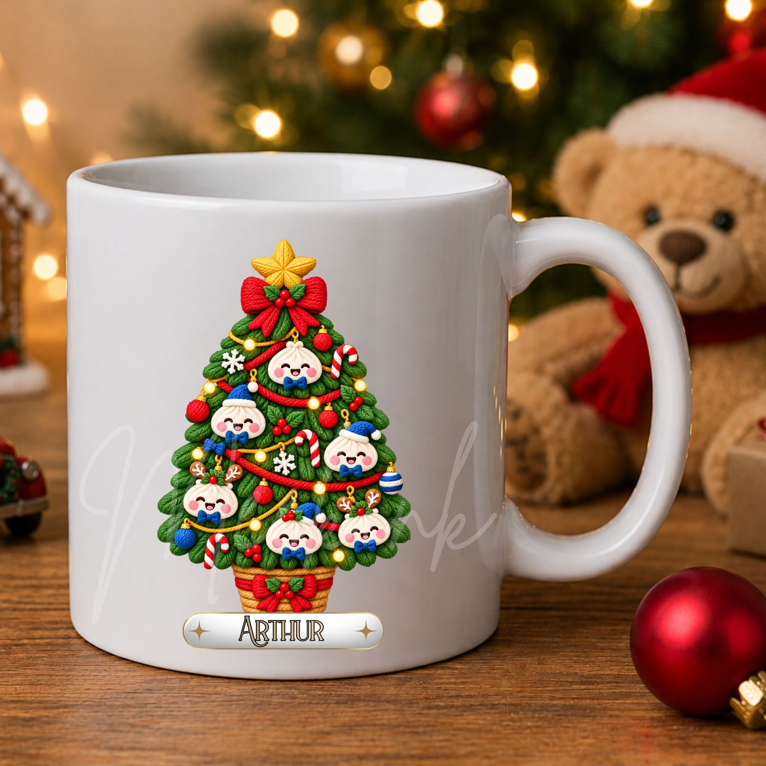 Dumpling Christmas Tree Blue Personalised UVDTF or DTF Decal