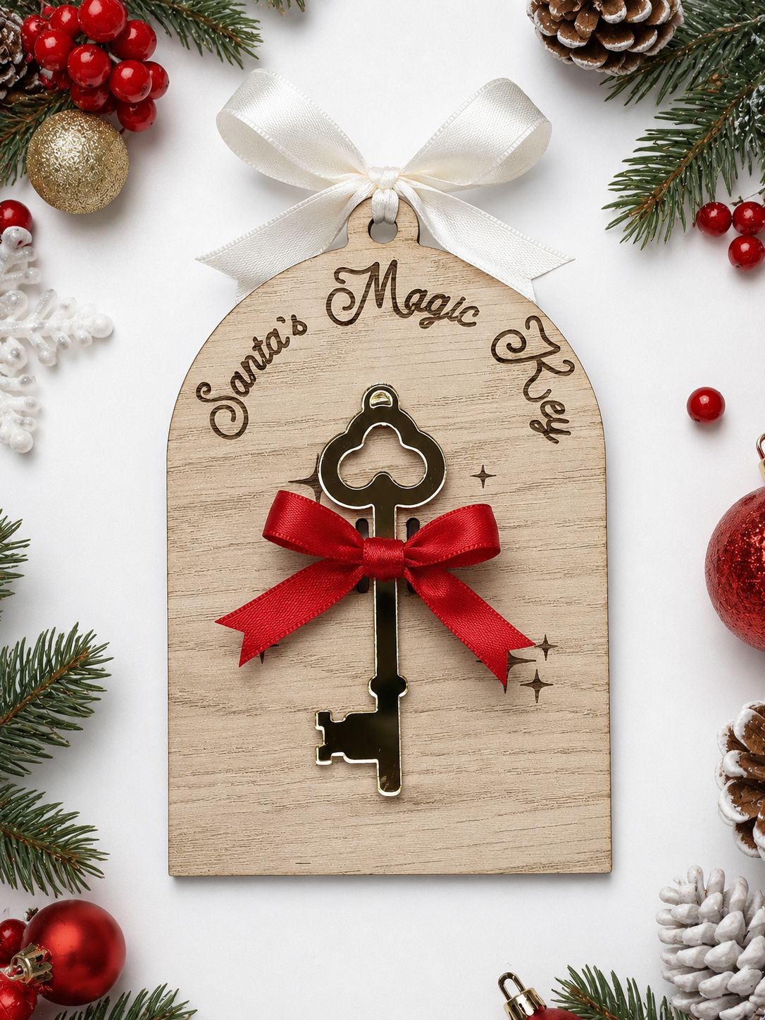 Santa's Magic Key, 4mm Oak Veneered MDF &amp; Gold Mirror Acrylic Key