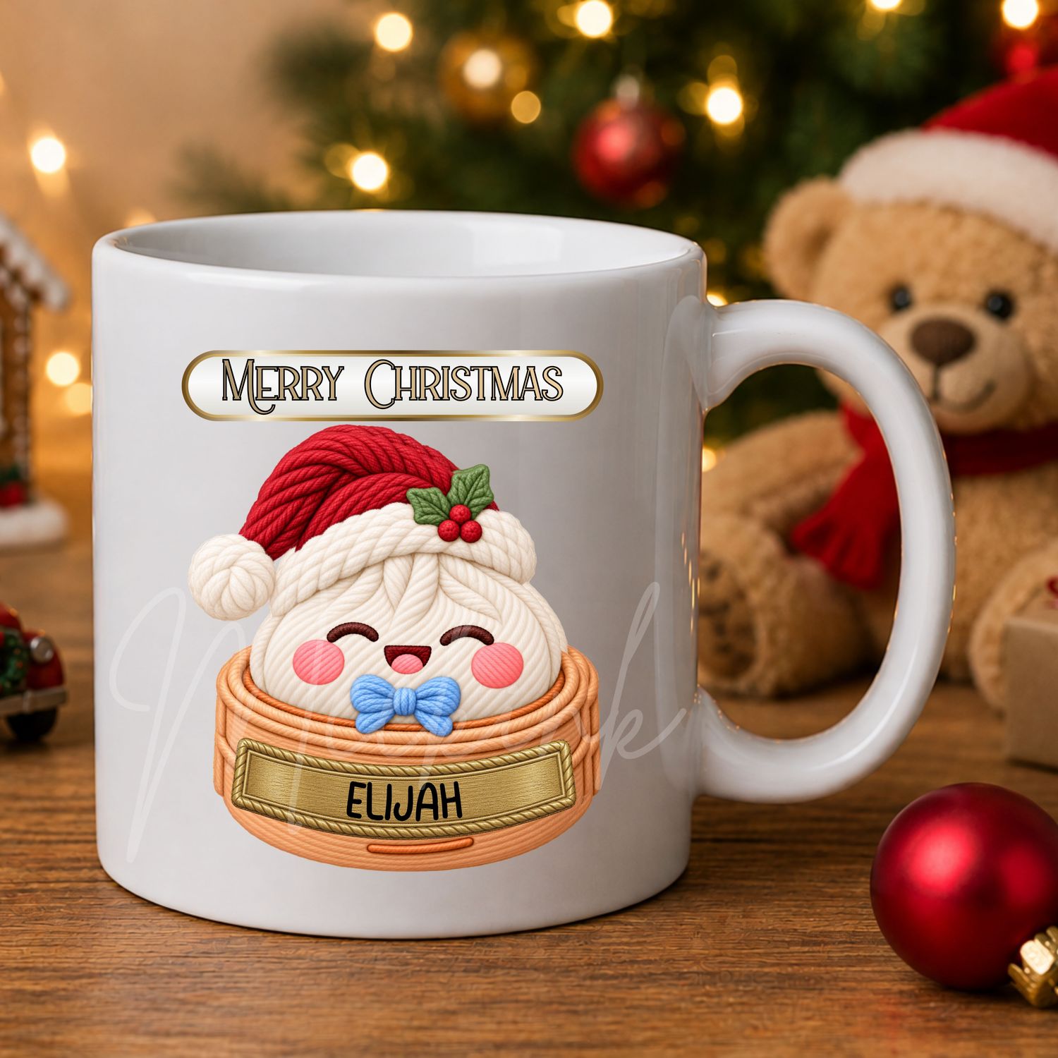Dumpling Merry Christmas Blue Personalised UVDTF or DTF Decal