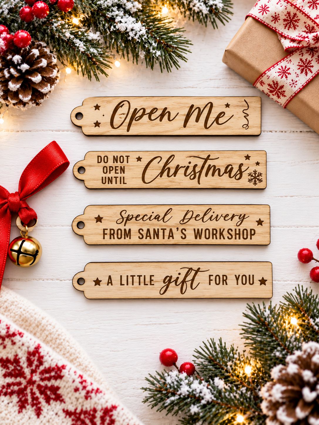Christmas Tag Selection - 4mm Oak Veneered MDF