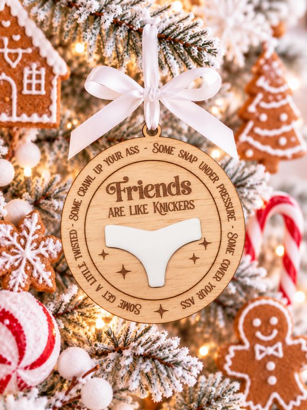 Friends Are Like Knickers Hanging Ornament - 4mm Oak Veneered &amp; White Acrylic