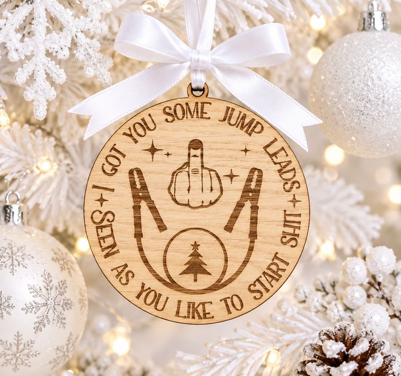 Jump Leads Hanging Ornament - 4mm Oak Veneered MDF