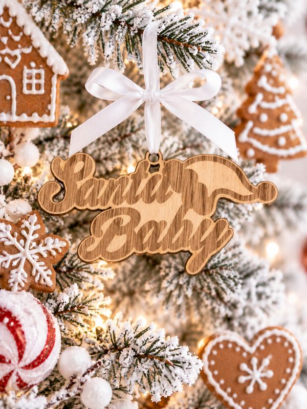 Santa Baby Hanging Ornament - 4mm Oak Veneered MDF