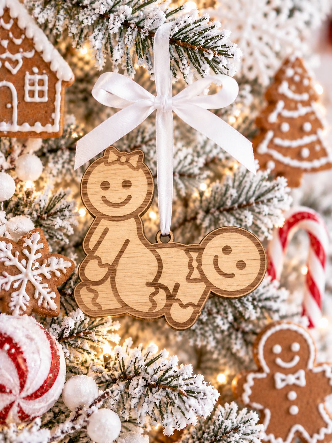 Rude Gingerbread Design 3 Hanging Ornament - 4mm Oak Veneered MDF