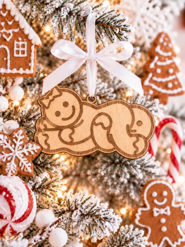 Rude Gingerbread Design 7 Hanging Ornament - 4mm Oak Veneered MDF