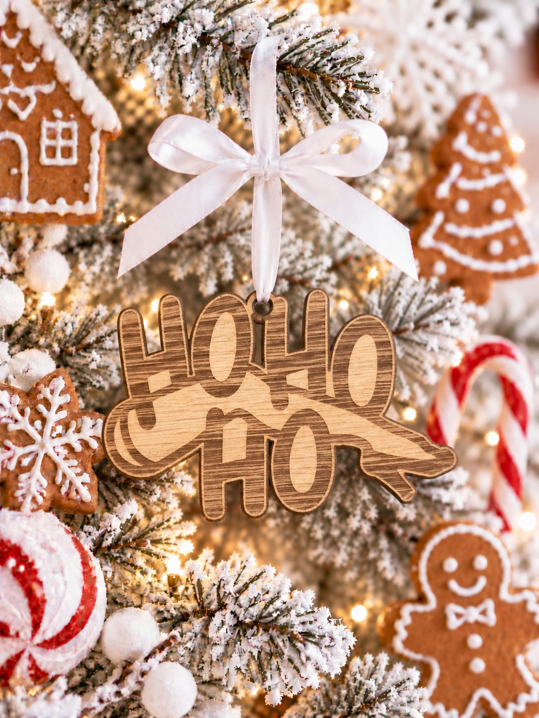 HO HO HO Hanging Ornament - 4mm Oak Veneered MDF