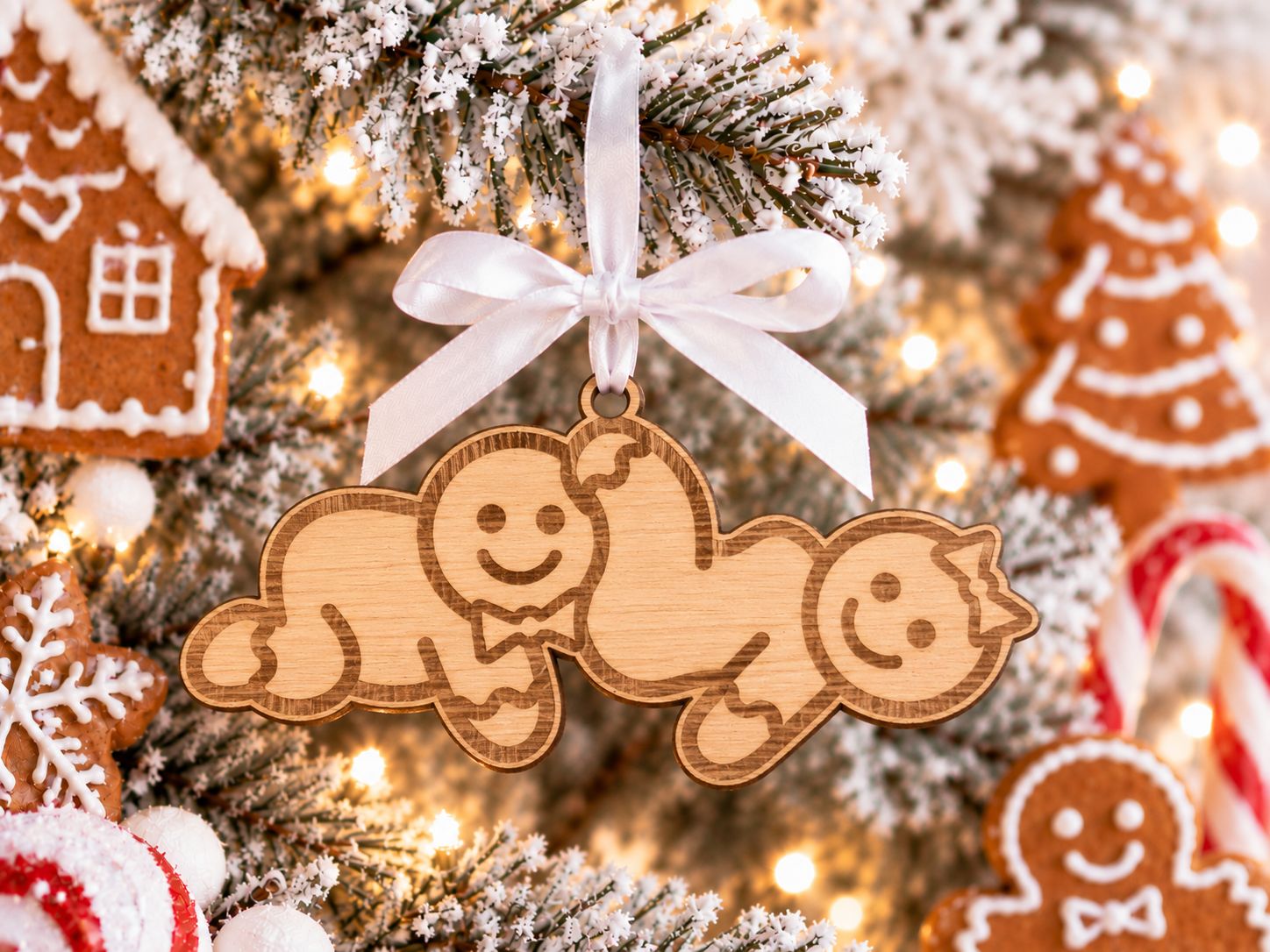 Rude Gingerbread Design 8 Hanging Ornament - 4mm Oak Veneered MDF