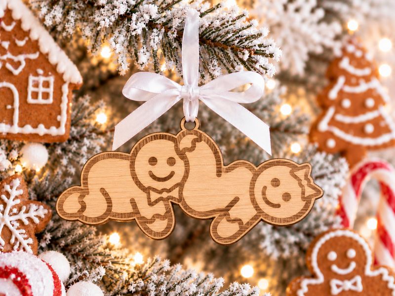Rude Gingerbread Design 8 Hanging Ornament - 4mm Oak Veneered MDF