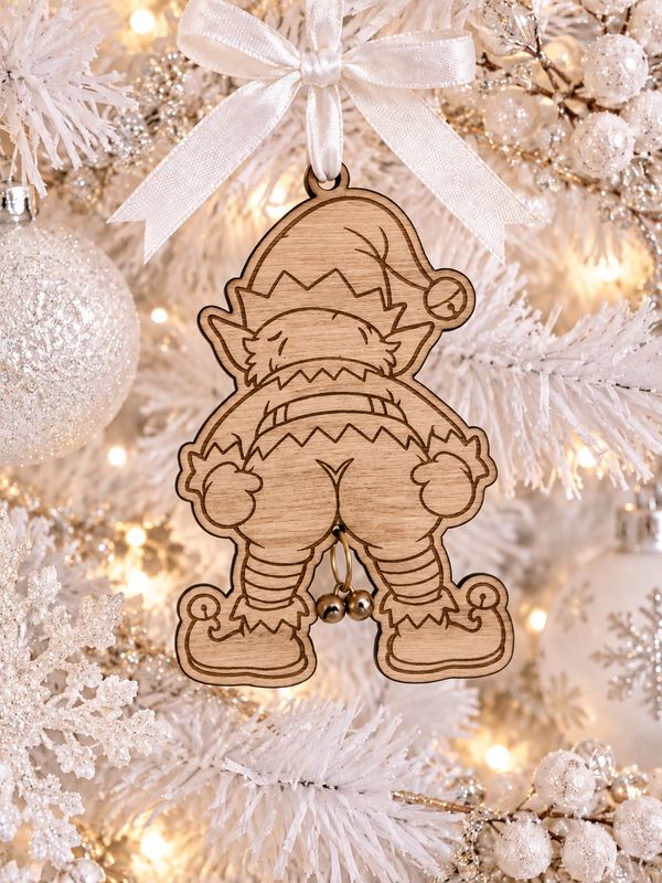Jingle Balls Elf Hanging Ornament - 4mm Oak Veneered MDF