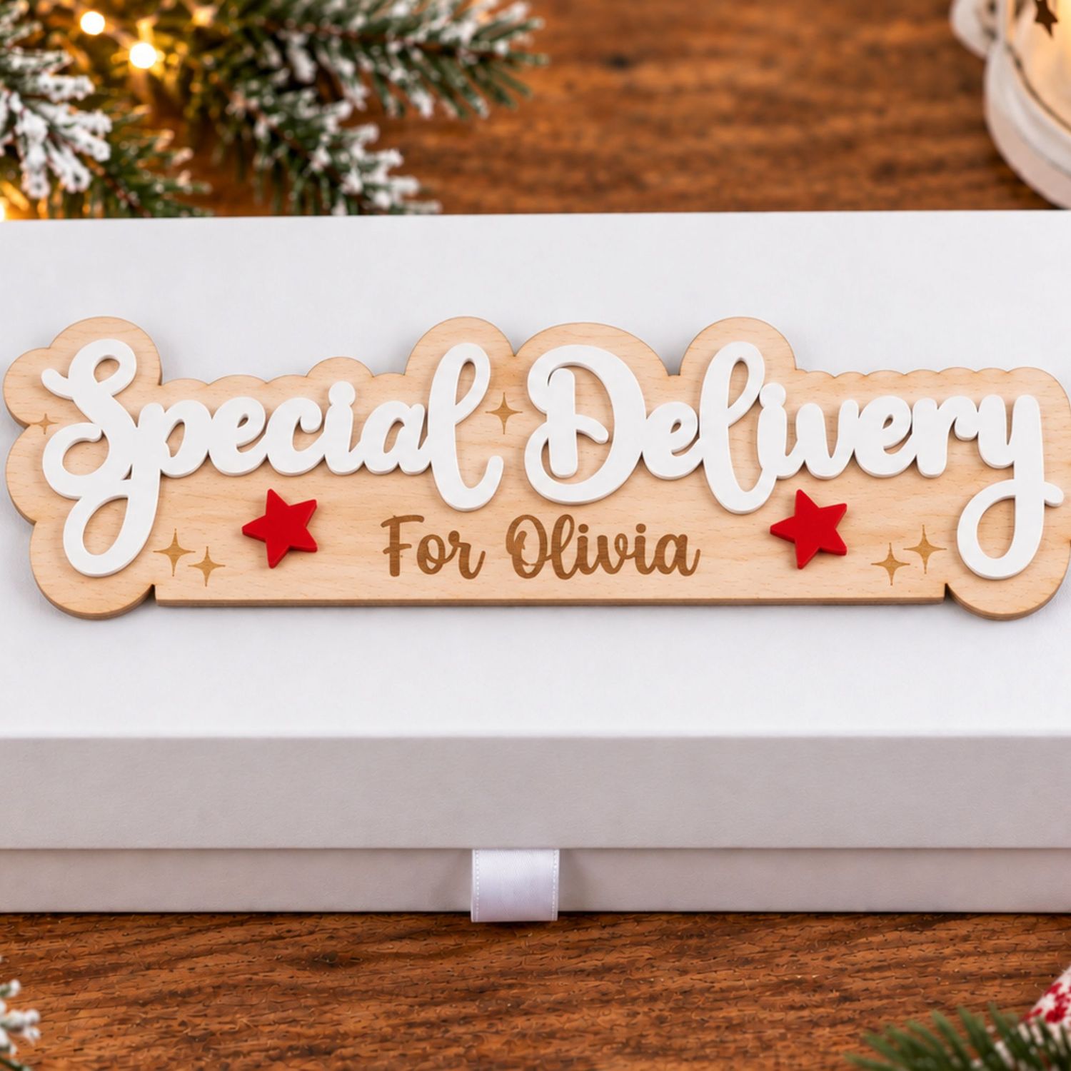 Special Delivery Personalised Plaque- 4mm Oak Veneered &amp; Acrylic